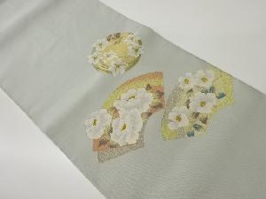 綴れ地紙に花丸文・花々模様織出し名古屋帯